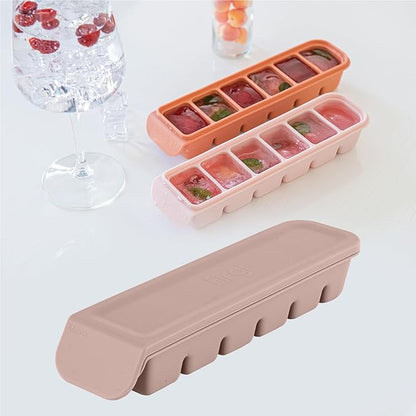 Silicone Freezer Trays with Lid,2ea 1oz 6 Section-Leak Proof Silicone Freezer molds for Homemade Baby Food Breastmilk, Purees, Vegetables, Fruit, Baby Food Jars Ice Tray with Lid BPA Free Brown