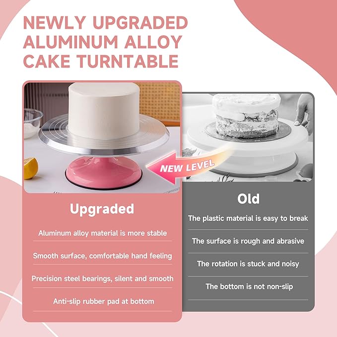 Cake Decorating Kit, 138pcs Cake Decorating Supply with 12 Inch Aluminium Cake Turntable, 64 Numbered Icing Piping Tips, 2 Spatulas, 3 Icing Comb Scraper and Leveller, Piping Bags,cake decorating tool