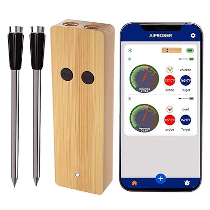 Wireless Meat Thermometer for Grilling and Smoking, 800FT Bluetooth Thermometer with Dual-Sensor Probe, Food Thermometer for BBQ, Oven, Smoker