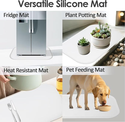 Silicone Coffee Maker Mat with Lip, 24'' x 16'' Heavy Duty Coffee Maker Mat for Countertops, Coffee Tray Fit Under Coffee Machine Appliance Automatic Machines Espresso Accessory, White