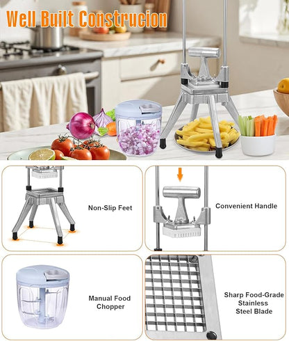 Commercial Vegetable Fruit Chopper 1/4″&3/8″ Blade Heavy Duty Professional Food Dicer Kattex French Fry Cutter Onion Slicer Stainless Steel for Tomato Peppers Potato Mushroom