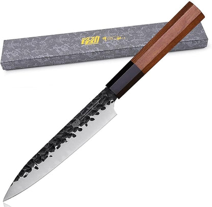 FINDKING Dynasty Series Kitchen Utility Knife, Multi-Purpose Japanese Paring Knife, 9Cr18MoV High Carbon Steel Blade, African Rosewood Octagonal Handle, Small, for Fruits Vegetables, 5 Inches