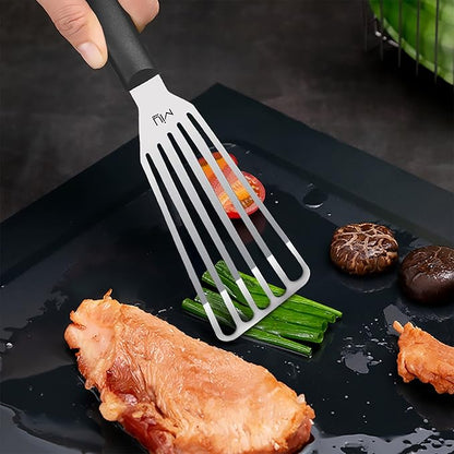 MIU Fish Spatula Stainless Steel, Slotted Flexible Metal, Lightweight Barbecue Turner, 6.5 inch Blade, Plastic Handle with Hole, Grilling Utensils