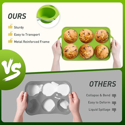 2 Packs 6 Cups Silicone Muffin Pan with Metal Reinforced Frame Jumbo Size Cupcake Pan Tray Egg Bites Silicone Circle Cookie Molds Muffin Tin Tart Pans Baking Sheet Set for Breakfast Sandwiches