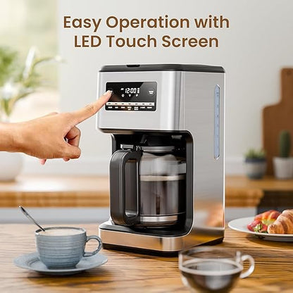 Coffee Maker, 14-Cup Programmable Drip Coffee Makers with Reusable Filter & Keep Hot Plate, Auto Pause Small Coffee Machines with Coffee Pot, Timer, Self-cleaning, for Home, Stainless Steel