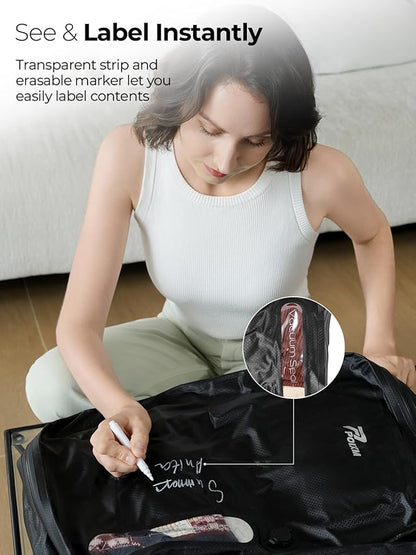Vacuum Bags for Travel with Wireless Pump, 180° Open Zipper, IP67 Waterproof, Reusable Space Saver Compression Bags for Backpack, Suitcase, Home Storage(3 Pack + Pump)