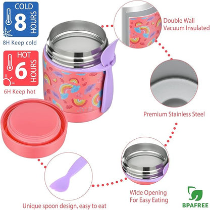 Rainbow Bento Lunch Box Set, 25.36 oz Capacity, Stainless Steel Insulated Soup Thermo, Leak-proof Bento Box, Microwave and Dishwasher Safe