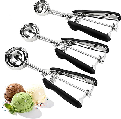Cookie Scoops for Baking Set of 3, Include 1 tablespoon/2 tablespoon/3 tablespoon, 18/8 Stainless Steel Cookie Scooper for Baking, Non-slip Grip, Ice Cream Scooper with Trigger Release
