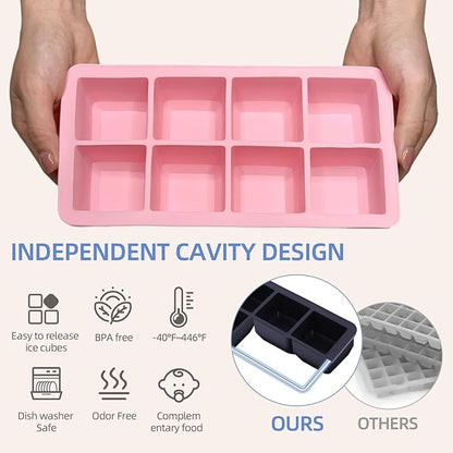 2 Pack Silicone 2 Inch Large Ice Cube Molds for Cocktails Wine Fruit and Bourbon Whiskey Easy Release Ice Cube Tray with Lid Ideal for Cold Drinks and Entertaining Gatherings (Strawberry Pink)