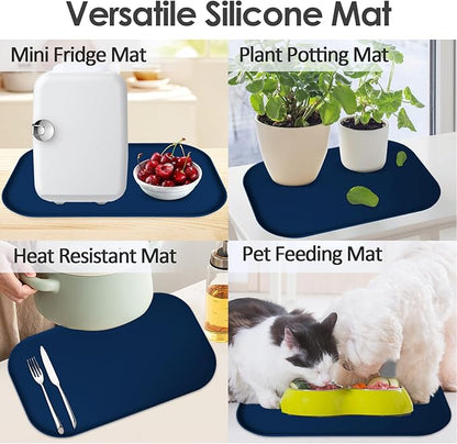 Silicone Coffee Maker Mat with Lip, 17.4'' x 10.6'' Heavy Duty Coffee Maker Mat for Countertops, Coffee Tray Fit Under Coffee Machine Appliance Automatic Machines Espresso Accessory, Navy Blue