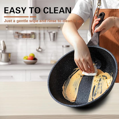 Kordisen Nonstick Wok with Lid, 12 Inch Woks & Stir-fry Pans, Granite Stone Coating for Cooking, Induction Cookware, Compatible with All Stovetops, PFOA Free