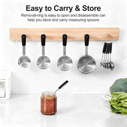 Measuring Cups and Spoons Set, Stainless Steel 10 Piece for Cooking and Baking (5 Cups + 5 Spoons, Black Handle)