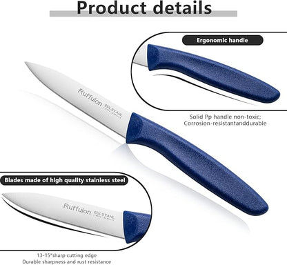 Paring Knife Fruit Knife Set (6 Pieces), Ultra Sharp Stainless Steel Vegetable and Fruit Knife with PP Plastic Ergonomic Handle for Cutting Fruits and Vegetables,Blue/Yellow/Green