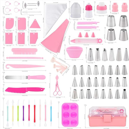 Cake Decorating Kit: Decorating Supplies Tools Kit 138 PCS Baking Accessories Include Spiping Bags and Tips Set, Piping Tips Set, Spatulas, Cake Scraper, 50 Piping Bags for Beginners, Pink