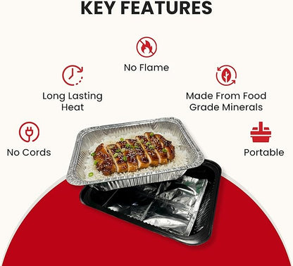 Flame-Free Catering Heat Pads & Buffet Kits – Sustainable Natural Mineral Food Warming Solution for Full & Half Pans (Party Kit/Pack of 8)