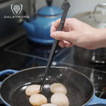 DALSTRONG Professional Plating Tweezers - 2 Piece Set - 10 inch Straight+Wide Tip High-Precision - Black Titanium Coating - Plating, Multi-use - 304 Stainless Steel - Culinary Fine Use - Kitchen Tongs