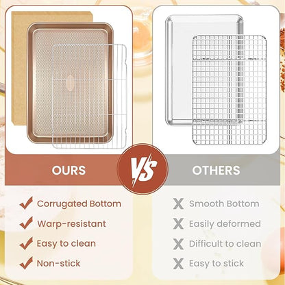 2 Pack 17'' Baking Sheet Set with Rack and Parchment Paper (2 Pans + 2 Racks + 50 Papers), Non-Stick Cookie Sheet with Food Cooling Rack, Heavy Duty & Warp Resistant, Large Baking Pan
