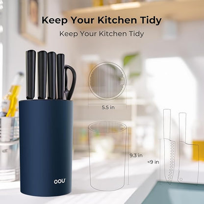OOU Universal Knife Block Holder - Round Kitchen Knife Storage Unique Slot Design to Protect Blades, Space Saver Knife Organizer Detachable for Easy Cleaning, Blue