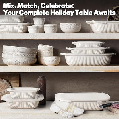 Artena Soup Bowls 32 OZ, Cereal Bowls Set of 4, White Embossment Ceramic Ramen Bowl for Salad, Dinner, Pho, Noodle, Pasta, Snacks, Dishwasher Microwave Safe, 6.3 Inch, Willow Leaf