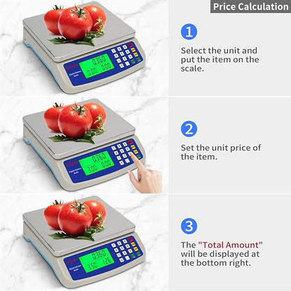 Large Digital Kitchen Scale 22LB Commercial Scale for Food Baking Bread Cooking Meat,Stainless Steel Price Computing Scale with LCD Display,Prep Counting Scale for Parts and Coins,Adapter Included