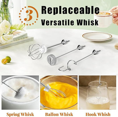 Nahida Black Milk Frother Wand for Coffee, Frother Handheld Rechargeable Electric Whisk Drink Mixer with 3 Heads 3 Speeds Coffee Frother Electric Stirrer For Latte, Cappuccino, Hot Chocolate