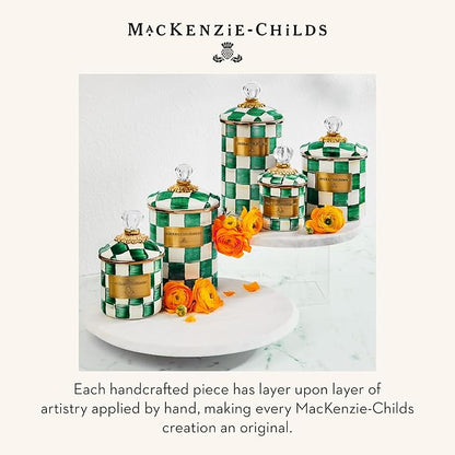 MACKENZIE-CHILDS Large Enamel Canister, Kitchen Storage Container with Lid, Green-and-White Emerald Check