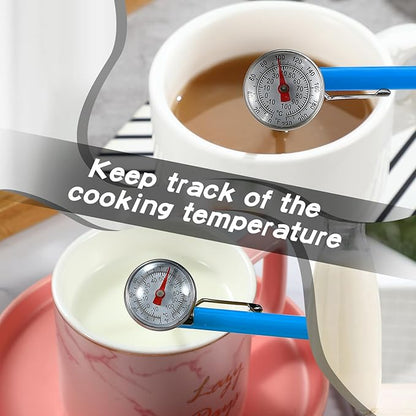 Xuhal 6 Pcs Stainless Steel Kitchen Thermometers with 5 Inch Long Stem 1 Inch Dial Milk Frothing Food Thermometer for Oven Probe Meat Grill BBQ Cooking Chocolate Water (Blue)