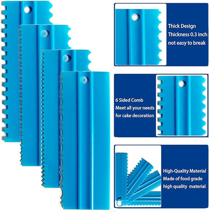 Cake Scrapers Set Decorating Comb and Icing Smoother, Plastic Sawtooth Scraper Polisher Butter Mousse Cream Cake Edge DIY Tool -8 Design Textures (Blue)