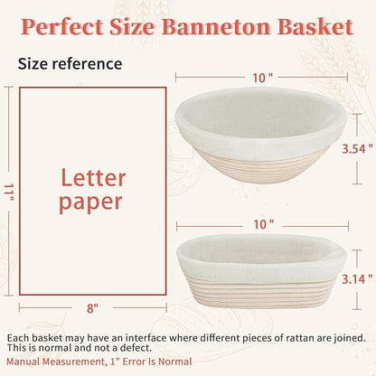 Aliggbent 38Pcs Sourdough Bread Baking Supplies, 10'' Round & Oval Banneton Bread Proofing Baskets with 24 oz Sourdough Starter Jar Kit, Digital Scale, Bags ＆ Bread Making Tools Kit for Artisan Baking
