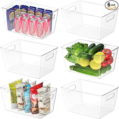 BALEINE Clear Plastic Storage Bins, Pantry Organization, BPA Free Stackable Refrigerator Organizers and Storage with Handles for Kitchen Fridge Cabinet Bathroom (6PK, 13x7.4x6.2)