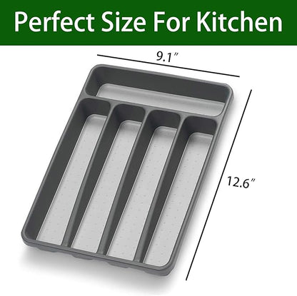Silverware Organizer Utenisl Organizer Holder Kitchen Drawer Organizer Plastic Silverware Tray for Drawer Flatware Organizer 5 Compartment Black