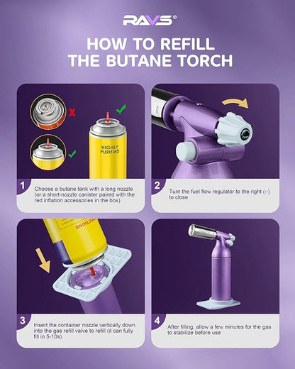 RAVS Dual Flame Butane Torch Lighter with 20G Large Capacity, Adjustable Flame, Refillable Kitchen Torch for Creme Brulee, BBQ, Baking, Purple Cooking Torch Gifts for Women Unique, Butane Not Included