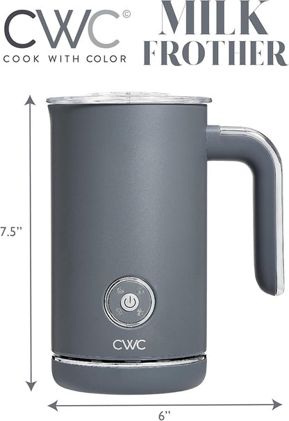 COOK WITH COLOR 4-in-1 Electric Milk Steamer and Frother - 2-Minute Heating and Frothing, Hot and Cold Foam Maker for Coffee, Latte, Cappuccino, Macchiato, Milk Warmer, Auto Shut Off, Grey