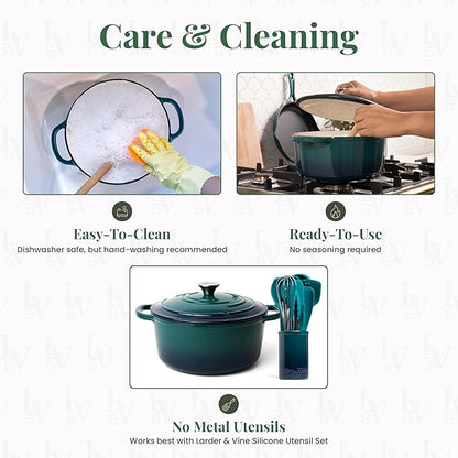 Larder & Vine Enameled Cast Iron 5.7qt Dutch Oven Pot with Lid | Bread Baking | Compatible on All Cooktops & Oven Safe to 500° F | Great for Sourdough Bread | Bondi
