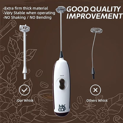 Powerful Milk Frother Wand - Battery Operated Handheld Drink Mixer - Electric Whisk Foam Maker for Coffee, Lattes, Cappuccino, Matcha, Hot Chocolate & Creamer