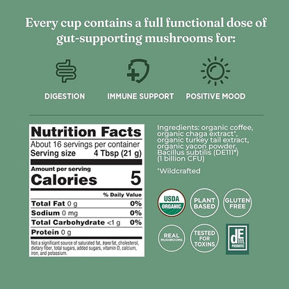 Four Sigmatic Gut Health Organic Ground Coffee | Medium Roast, Immune Boosting Probiotic Mushroom Coffee with Chaga & Turkey Tail for Gut Health & Immune Support | 12oz Bag