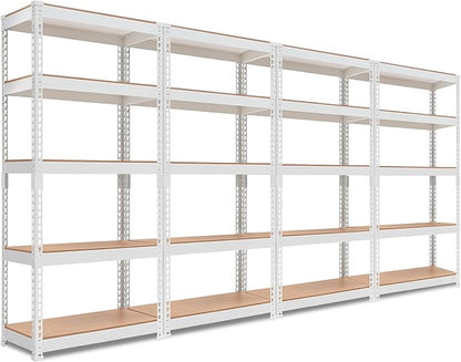 HOMEDANT 5 Tier Laminated White Boltless Metal Shelving Unit Adjustable Garage Storage Utility Rack Heavy Duty Shelves Organization Multipurpose Shelf Warehouse Pantry 28" W x 12.3" D x 59.5" H 4Pack