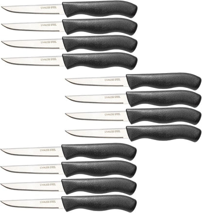 Paring and Garnishing Knife, 12-Piece Set, Knives with Straight Edge 3 Inch Blade, Stainless Steel, Spear Point, Fruit and Vegetable Cutting and Peeling, Black