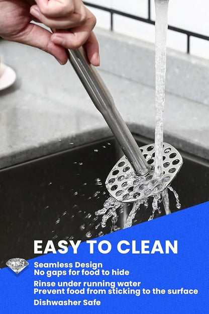 316L Potato Masher Stainless Steel, Sturdy Mashed Potato Masher Kitchen Tool, Solid Integrated Potatoes Smasher for Beans, Avocados, Squash, Dishwasher Safe, 8.8 Inch