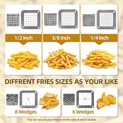 French Fry Cutter Commercial Potato Slicer with Suction Feet Complete Set, Includes 1/4", 3/8",1/2",8 Pieces,6 Pieces