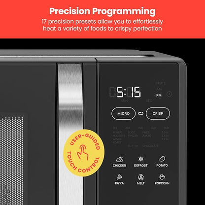 Chefman MicroCrisp Countertop Digital Microwave Oven, Unique "Cook & Crisp" Power Combo, 1.0 Cu Ft, Dual-Cook 1000W Microwave + 1500W Crisper, 6 Touch Presets, Digital Display, Stainless Steel Handle