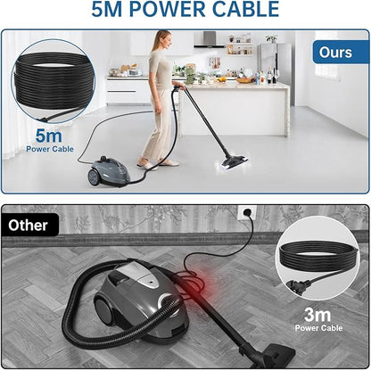 Steam Cleaner, Powerful Heavy Duty Canister Steamer with 34 Accessories, Steam Mop with 16.4 Ft Extra-Long Power Cord for Home Floor Cleaning, Grout, Upholstery, Car Detailing, Grey