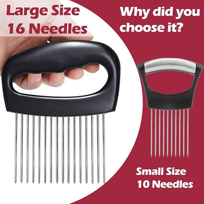 JAYVAR Extra-Large Onion Holder for Slicing, Onion Cutter Vegetable Chopper, Extra-Large Tomato Slicer with 16 Long Needles, Stainless Steel Tomato Potato Slicer, Meat Tenderizer, Food Slicing Guide