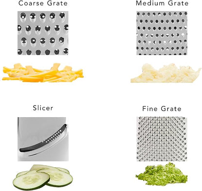 KitchenAid Gourmet 4-Sided Stainless Steel Box Grater for Fine, Medium and Coarse Grate, and Slicing, Detachable 3 Cup Storage Container and Measurment Markings, Dishwasher Safe, 10 inches tall, Black