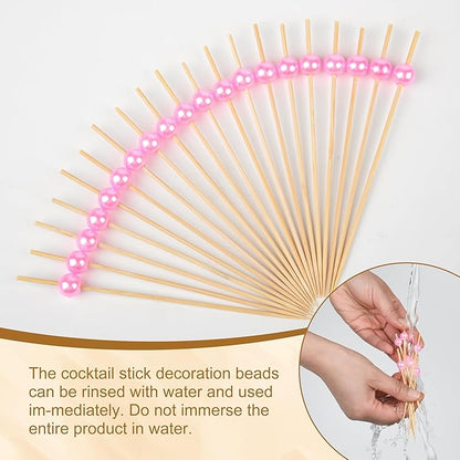 300Pcs Fancy Toothpicks for Appetizers,4.7Inch Pink Pearl Cocktail Picks For Drinks,Bamboo Appetizer Skewers for Charcuterie Boards Accessories,Martini, Sandwich,Desserts,Fruit,Pink Party Decorations