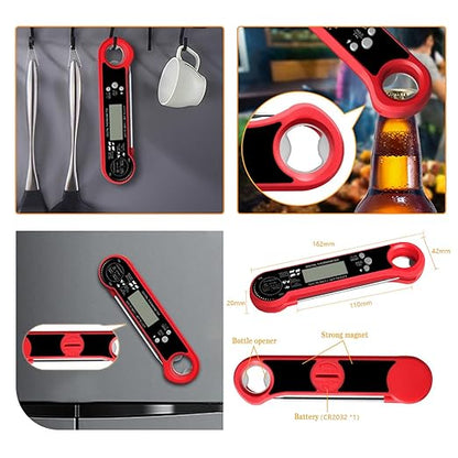 Meat Thermometer Digital with ±0.5℉ Precision, 100% Waterproof, Motion Sensing Food Thermometer for Cooking Kitchen Oven Grill Candy BBQ, Red