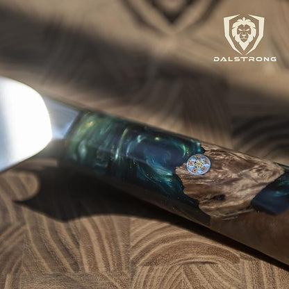Dalstrong BBQ Piranha Knife - 6 inch - Valhalla Series - 9CR18MOV HC Steel - Celestial Resin & Wood Handle Gift Knife - Built-in Bottle Opener - Meat Cutting, Carving, Bone, Trimming - Leather Sheath