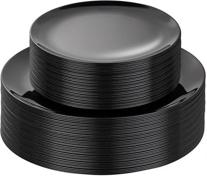 PULOTE 60 PCS Black Plastic Plates - Include 30 Dinner and 30 Dessert Plates, Black Disposable for Party,Birthday & New Year