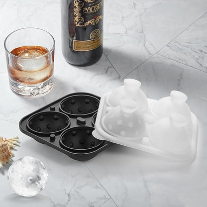Novelty Pickleballs Gifts Ball Ice Maker Mold, 2.2" Large Sphere Round Ice Cube Mold for Cocktails, Whiskey, Bourbon Chilling, 4 Hole Fun Shapes Big Silicone Circle Ice Cube Trays