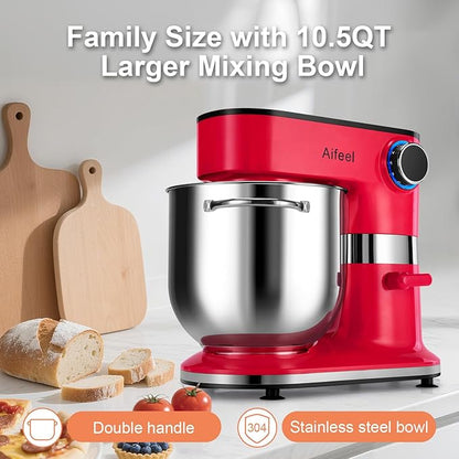 Aifeel 10.5 QT Stand Mixer,900W Electric Food Dough Mixer,Large Capacity Tilt-Head Kitchen Electric Mixer with Dough Hook,Beater,Whisk & Splash Guard,Dishwasher-Safe Attachments for Baking(Red)